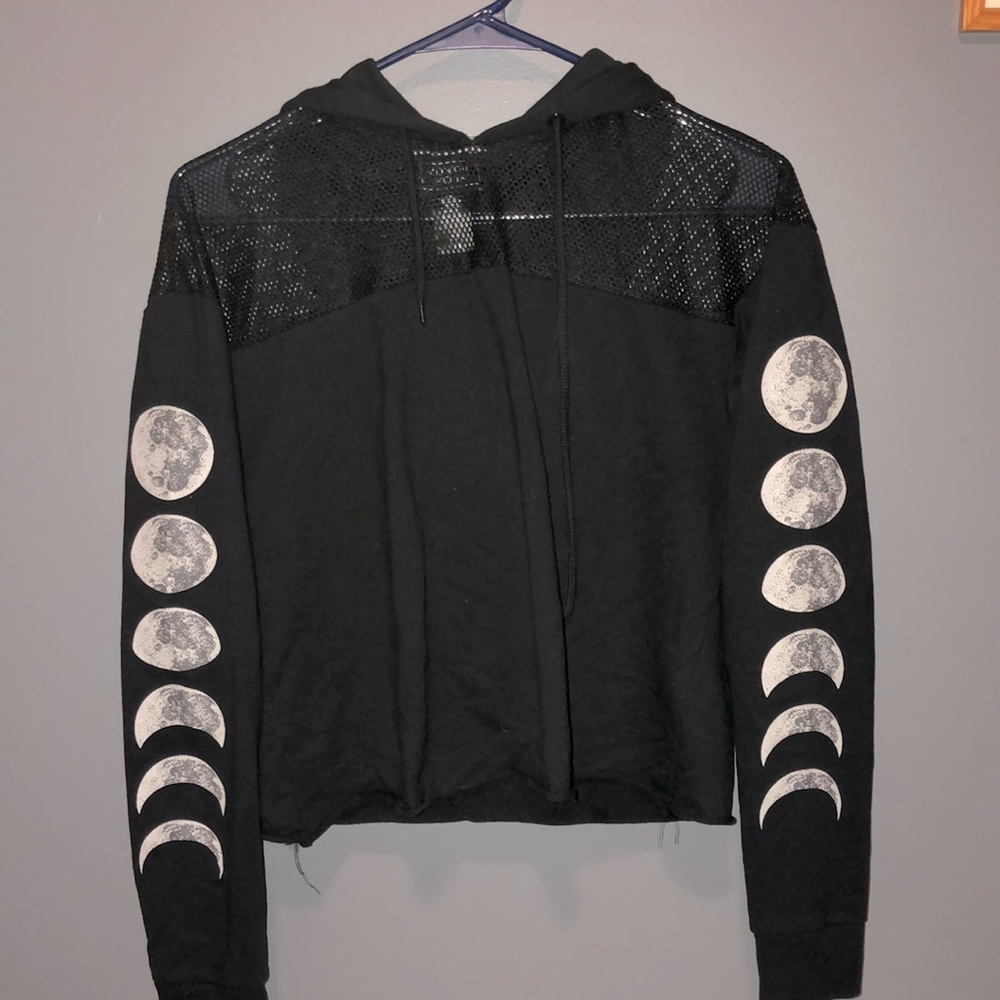 Black crop top hoodie; women’s size S